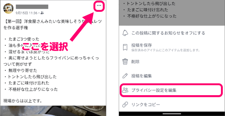 投稿のプライバシー設定の編集