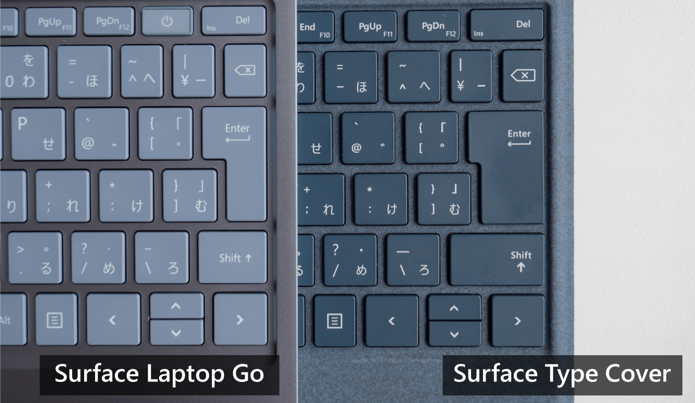 Surface Laptop Go と Surface タイプカバーとの Enter キーを比較
