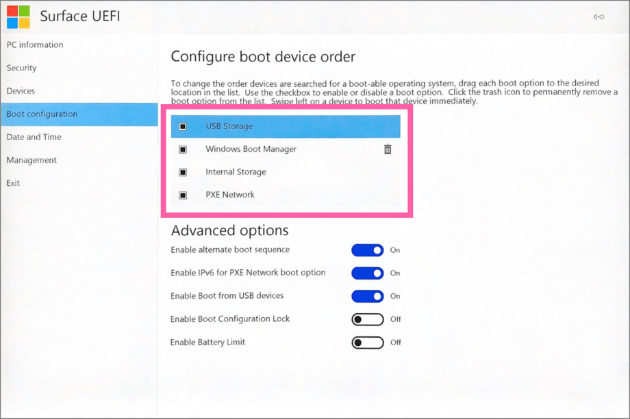 Surface Pro の BOOT 順序を変更