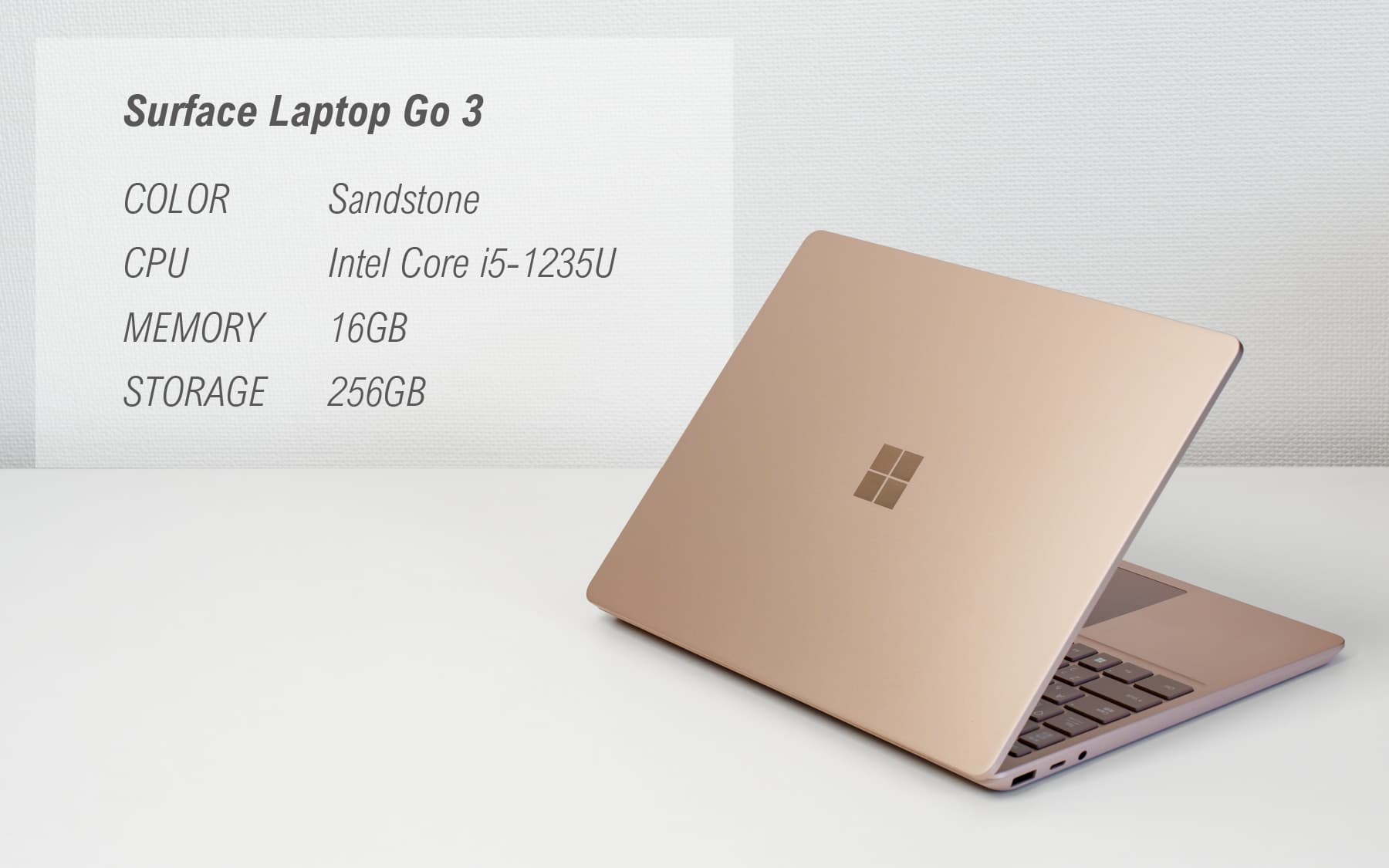 Surface Laptop Go3、カラー：サンドストーン、CPU：Intel Core i5-1235U、メモリ：16GB、ストレージ：256GB