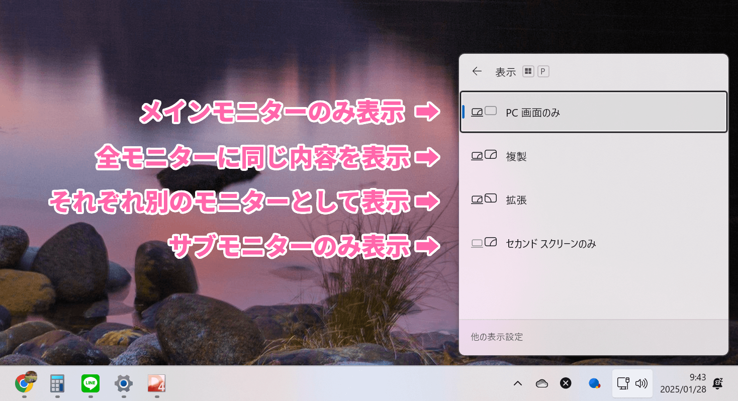 マルチモニターの表示方法切替